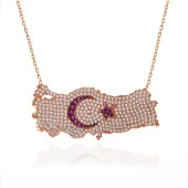 himarry 925 Ayar Gümüş Rose Ay Yıldız Türkiye Haritası Kadın Kolye thumbnail 3