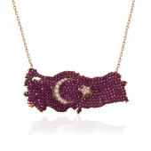 himarry 925 Ayar Gümüş Rose Ay Yıldız Türkiye Haritası Kadın Kolye thumbnail 2