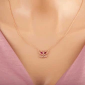 925 Ayar Gümüş Rose Kelebek Kadın Kolye thumbnail 1