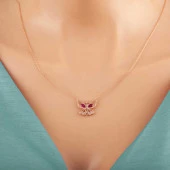 925 Ayar Gümüş Rose Kelebek Kadın Kolye thumbnail 4