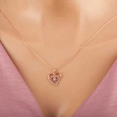 925 Ayar Gümüş Rose Kalp Göz Kadın Kolye thumbnail 1
