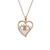 925 Ayar Gümüş Rose Kalp Göz Kadın Kolye thumbnail 2