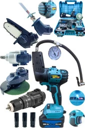 Lieber German 21V 3Ah 6Lı Set Şarjlı Matkap Testere Tilki Kuyruğu Taşlama Somun Sökme Lastik Şişirme - 1