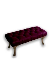 Ünüvar Konsept Puf Bench Kapitoneli Bordo - Gold Renk Ayak - 2