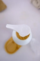 Digithome 2’li Ahşap Standlı Cam Sıvı Sabun ve Bulaşık Deterjanı Şişesi Sabunluk Beyaz 500 Ml - G/13 C1-1-289 - 4