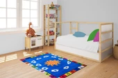 Çocuk Halısı ve Bebek Halısı Yıkanabilir Kaymaz Taban Harfler Mavi Dijital Baskı Halı HC002 - 2