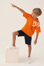 Rolypoly Erkek Çocuk Bermuda Pijama Takımı Turuncu 3352 - 2
