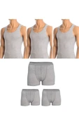 Erkek Pamuklu 3'lü Gri Atlet ve 3'lü Gri Boxer 6 Parça Set - 1