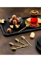 Özlife duru titenyum gold çay kaşık - 6 lı çay kaşığı - 1