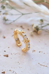 Gold Tiffany XOX Zirkon Ayarlanabilir Yüzük - 1