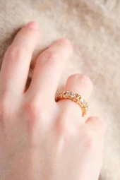 Gold Tiffany XOX Zirkon Ayarlanabilir Yüzük - 3