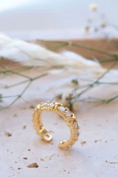 Gold Tiffany XOX Zirkon Ayarlanabilir Yüzük - 4