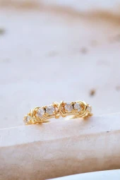 Gold Tiffany XOX Zirkon Ayarlanabilir Yüzük - 5