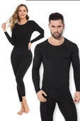 Unisex Termal Içlik Alt Üst Takım Bere Set Siyah - 1