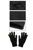 Örme Unisex Kılıç Gözyaşı Nakışlı Kar Maskesi Örme Eldiven Set Siyah - 4