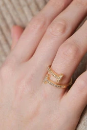 Gold Ayarlanabilir T Tiffany  Zirkon Taşlı Yüzük - 6