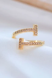 Gold Ayarlanabilir T Tiffany  Zirkon Taşlı Yüzük - 7