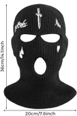 Örme Unisex Kılıç Gözyaşı Nakışlı Kar Maskesi Siyah - 1