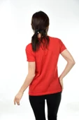 V Yaka Basic Kadın Tişört T-shirt Kırmızı - 4
