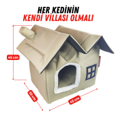 XPERMATE Pet Villa Kedi Evi Kedi Villası Kedi Kulübesi Kedi Evleri Bej - 2