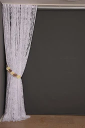 YAPRAK  MODEL BEYAZ RENK İP PERDE HAZIR DÜĞMELERİ DİKİLMİŞ İP PERDE 300*270 cm thumbnail 5