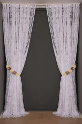 YAPRAK  MODEL BEYAZ RENK İP PERDE HAZIR DÜĞMELERİ DİKİLMİŞ İP PERDE 300*270 cm thumbnail 7