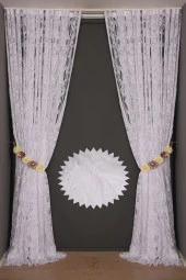 YAPRAK  MODEL BEYAZ RENK İP PERDE HAZIR DÜĞMELERİ DİKİLMİŞ İP PERDE 300*270 cm thumbnail 8