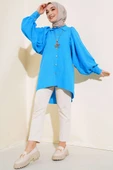 Balon Kol Keten Gömlek Mavi thumbnail 2