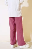 Düğme Detaylı Keten Salaş Pantolon Magenta - 3