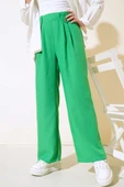 Düğme Detaylı Keten Salaş Pantolon Yeşil thumbnail 2