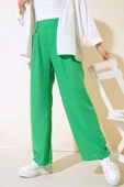 Düğme Detaylı Keten Salaş Pantolon Yeşil thumbnail 1