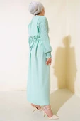 Kolu Piliseli Keten Elbise Mint thumbnail 3