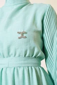 Kolu Piliseli Keten Elbise Mint thumbnail 4
