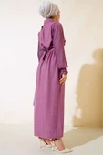 Kolu Piliseli Keten Elbise Magenta thumbnail 3