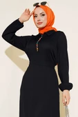 Renkli Düğmeli Patlı Elbise Siyah - 2