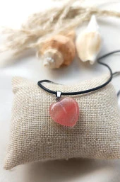 Kolye Gerdanlık Kalp Yoga Reiki Doğal Pembe Kuvars Taşı Kadın Takı Hediye - 1