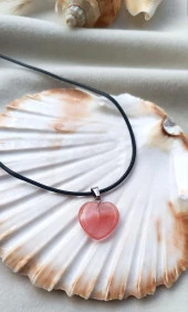 Kolye Gerdanlık Kalp Yoga Reiki Doğal Pembe Kuvars Taşı Kadın Takı Hediye - 3