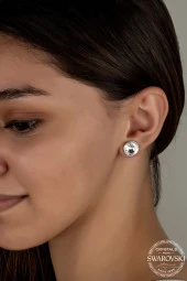 Swarovski Crystal Kadın 10 mm Çivili Gümüş Küpe - 1