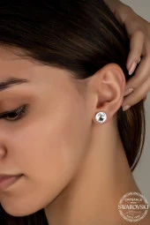 Swarovski Crystal Kadın Çivili 10 mm Gümüş Küpe - 1