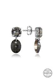 Swarovski Crystal Kadın Çift Renk Sallantılı Çivili Gümüş Küpe - 1