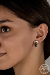 Swarovski Crystal Kadın Çift Renk Sallantılı Çivili Gümüş Küpe - 2