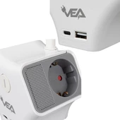 VEA VE-G903YC 3 Lü Priz Usb li Type-c Girişli Çoklu Priz 1.5 Metre Kablolu Uzatma Kablosu 3860 Watt 16 Amper - 3