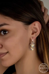 Swarovski Crystal Kadın Kalp Salkım Rose Gümüş Küpe - 2