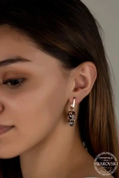 Swarovski Crystal Kadın Salkım Gümüş Rose Küpe - 2