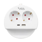 VEA VE-G1102C 2 Lİ Telefon Standlı Tutacaklı Priz Usb Li Type-c Girişli Uzatma Kablosu 1.5 Metre - 1
