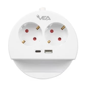 VEA VE-G1102C 2 Lİ Telefon Standlı Tutacaklı Priz Usb Li Type-c Girişli Uzatma Kablosu 1.5 Metre - 2