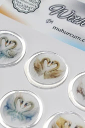 Mühürcüm 12 Adet Hazır Kendinden Yapışkanlı Kuğu Sticker Mühür KYSM112 - 4