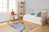 Çocuk Halısı ve Bebek Halısı Yıkanabilir Kaymaz Taban Harfler Renkli Sarı Dijital Baskı Halı HC017 - 6