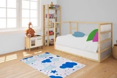 Çocuk Halısı ve Bebek Halısı Yıkanabilir Kaymaz Taban Mavi Dijital Baskı Halı HC018 - 6