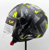 Sway 715 Şeffaf Vizörlü Yarım Motosiklet Scooter Kaskı XL Beden Poison Black Grey Yellow thumbnail 1